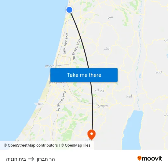 בית חנניה to הר חברון map