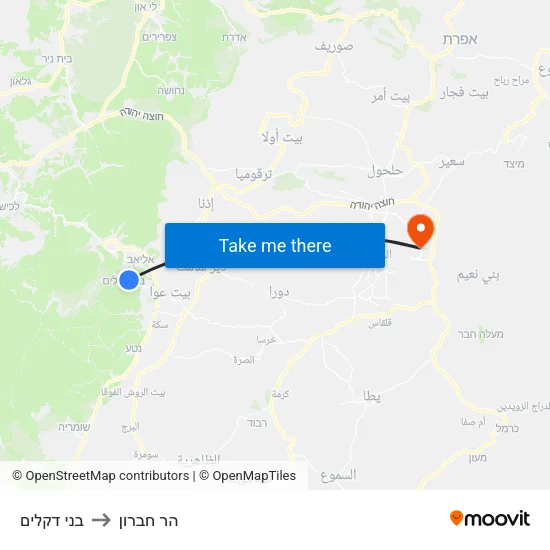בני דקלים to הר חברון map