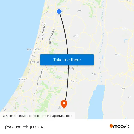 מצפה אילן to הר חברון map