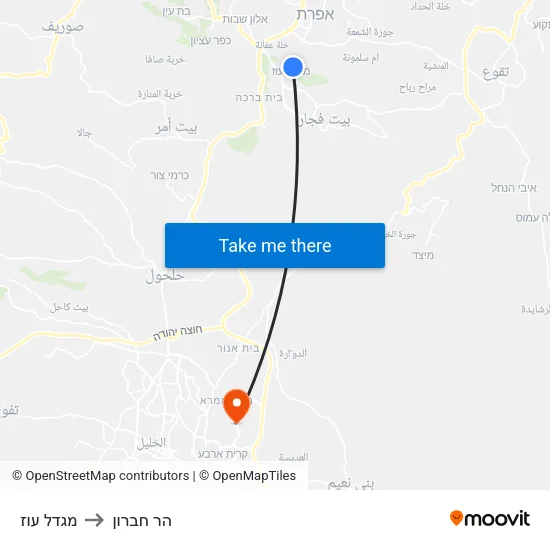 מגדל עוז to הר חברון map