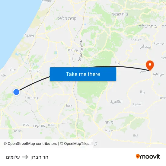 עלומים to הר חברון map