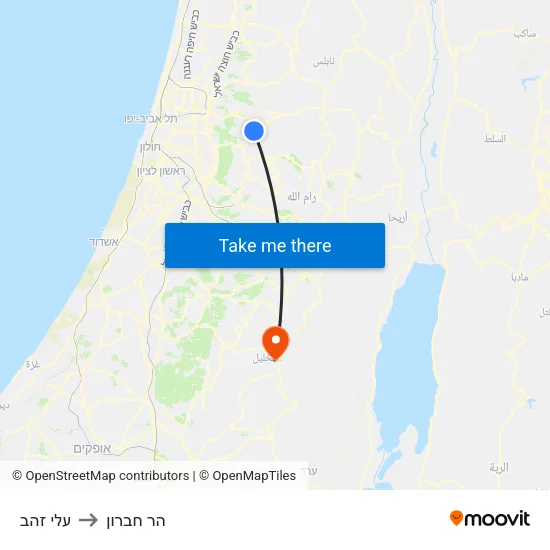 עלי זהב to הר חברון map