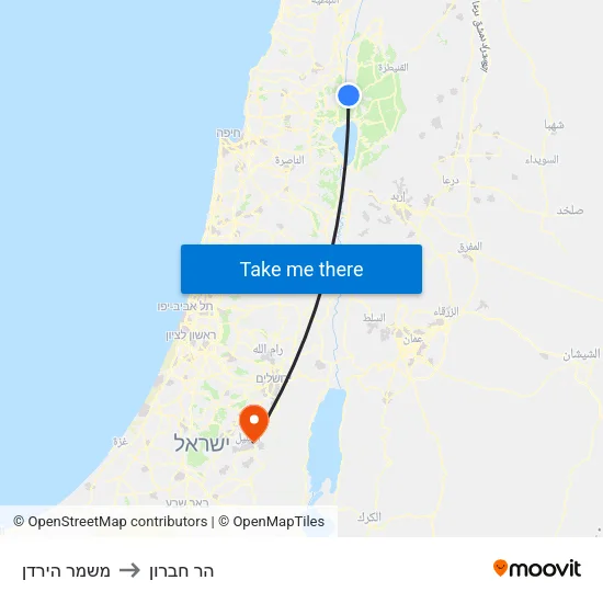 משמר הירדן to הר חברון map