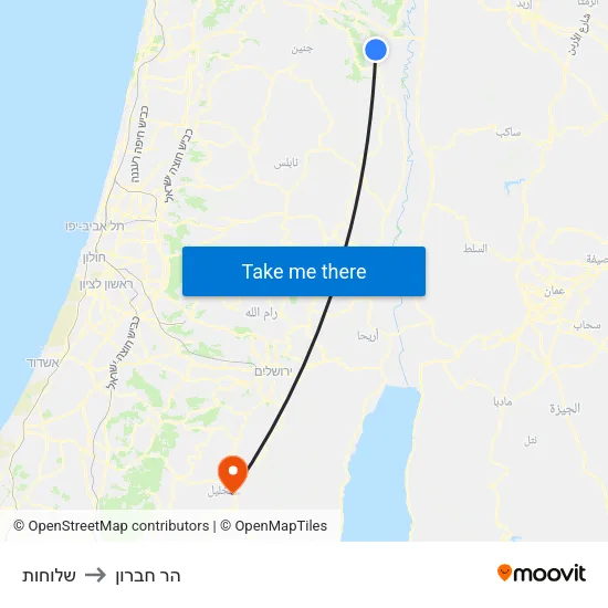 שלוחות to הר חברון map