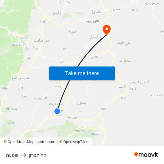 שמעה to הר חברון map
