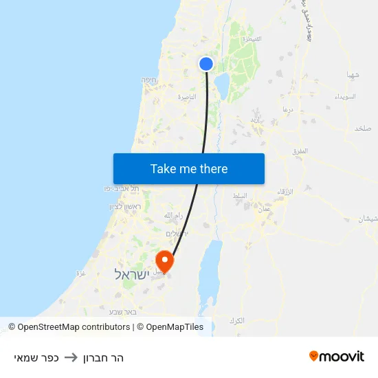כפר שמאי to הר חברון map