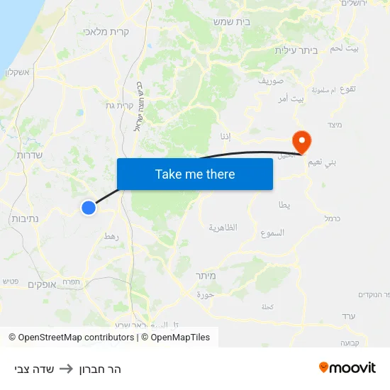 שדה צבי to הר חברון map