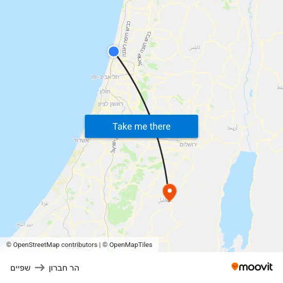 שפיים to הר חברון map