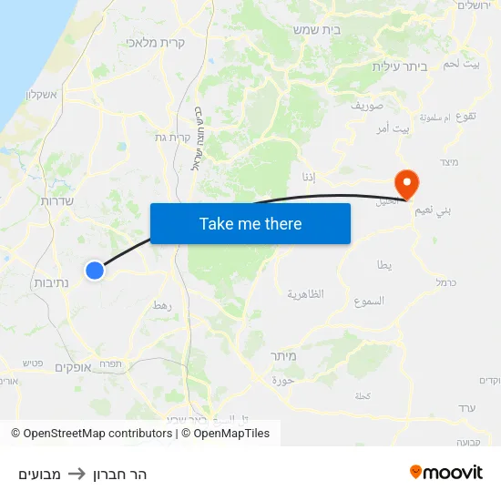 מבועים to הר חברון map