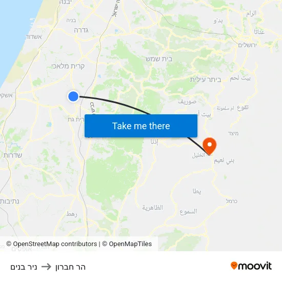 ניר בנים to הר חברון map
