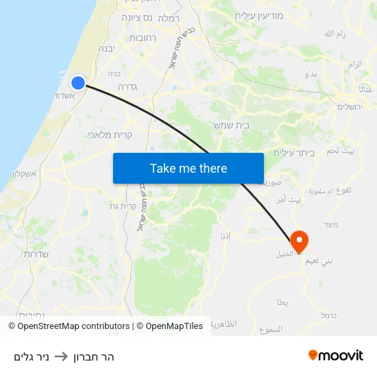 ניר גלים to הר חברון map