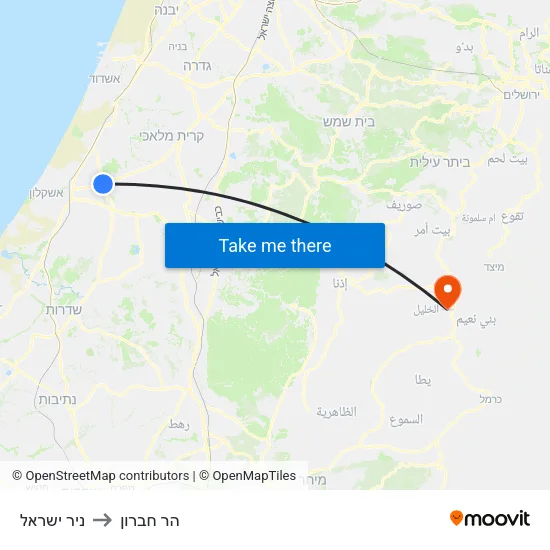 ניר ישראל to הר חברון map