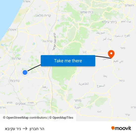 ניר עקיבא to הר חברון map