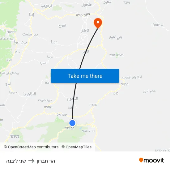 שני ליבנה to הר חברון map