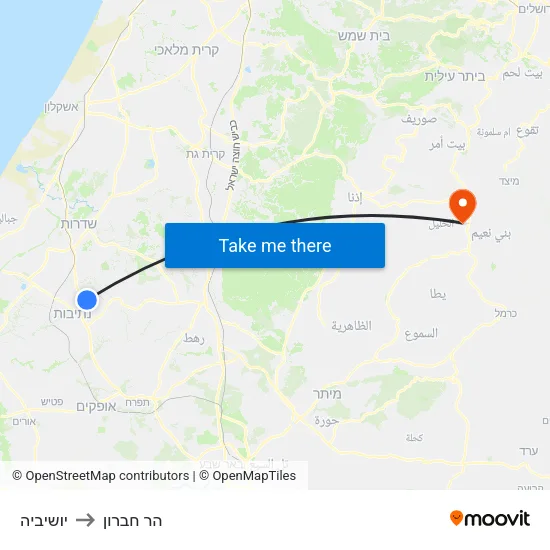 יושיביה to הר חברון map