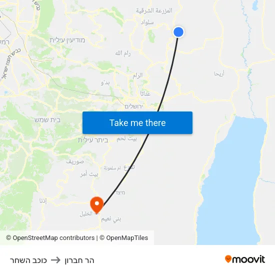 כוכב השחר to הר חברון map