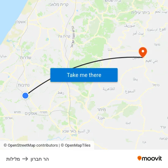 מלילות to הר חברון map