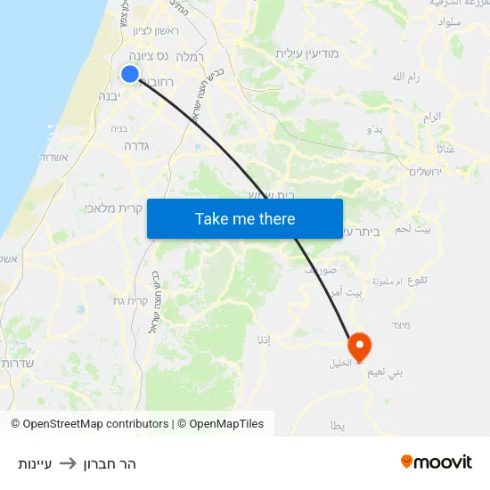 עיינות to הר חברון map