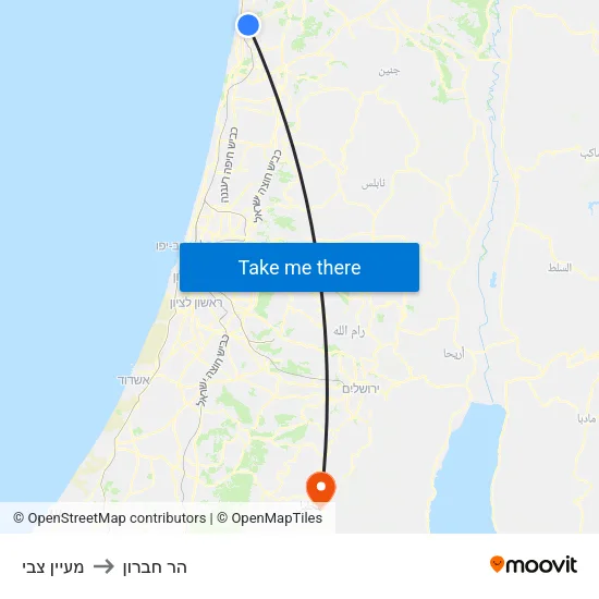 מעיין צבי to הר חברון map