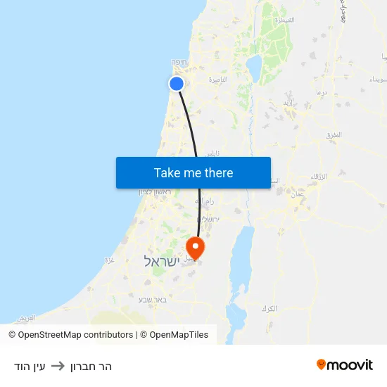 עין הוד to הר חברון map