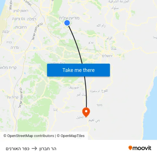 כפר האורנים to הר חברון map