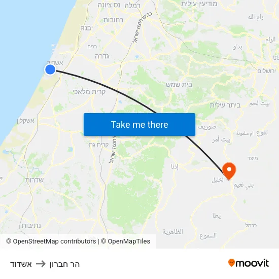 אשדוד to הר חברון map