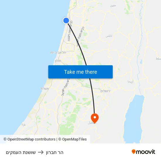 שושנת העמקים to הר חברון map