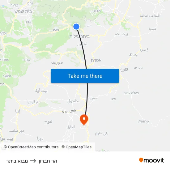 מבוא ביתר to הר חברון map