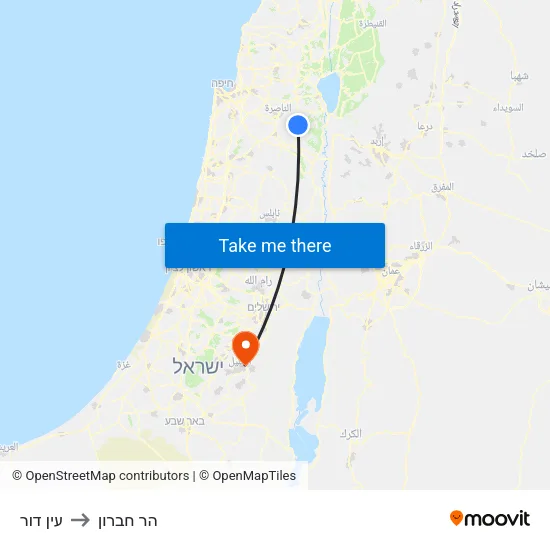 עין דור to הר חברון map