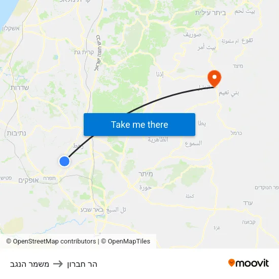 משמר הנגב to הר חברון map