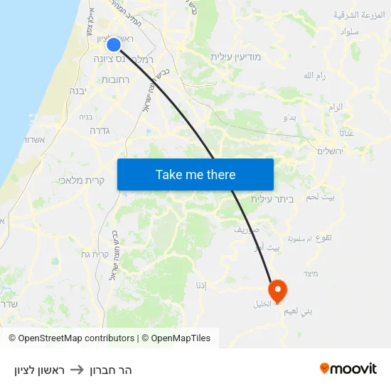 ראשון לציון to הר חברון map