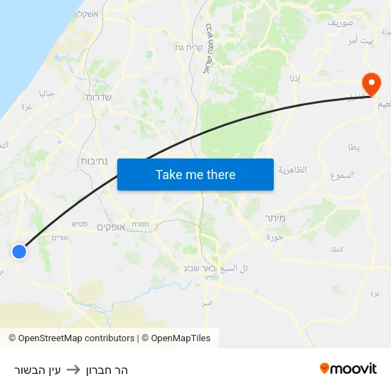 עין הבשור to הר חברון map