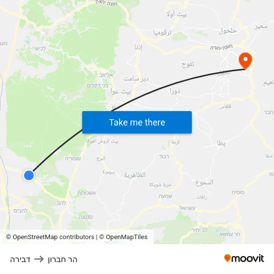 דבירה to הר חברון map