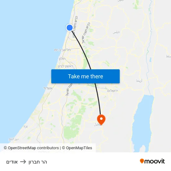 אודים to הר חברון map
