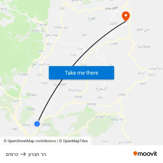 כרמים to הר חברון map