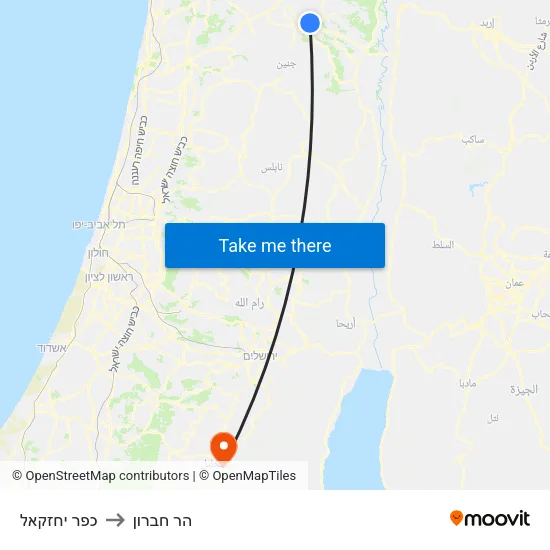 כפר יחזקאל to הר חברון map