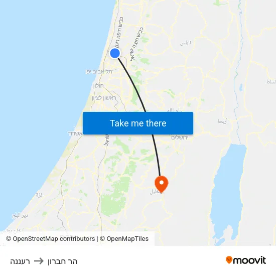 רעננה to הר חברון map