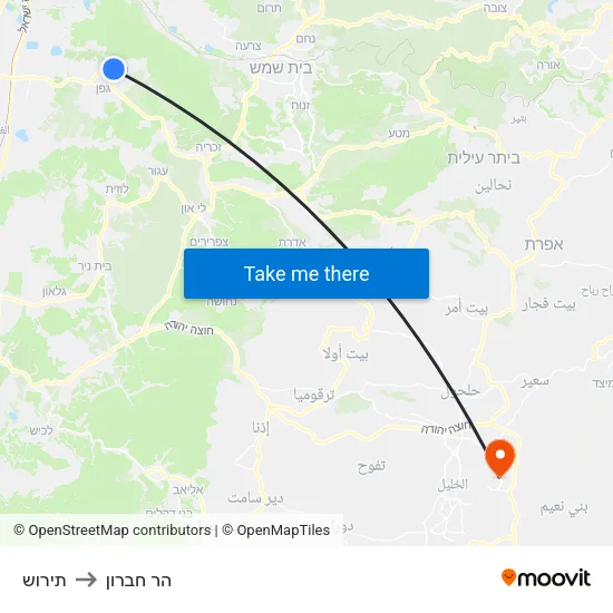 תירוש to הר חברון map