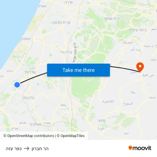 כפר עזה to הר חברון map