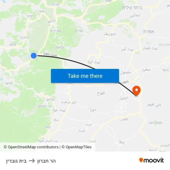 בית גוברין to הר חברון map