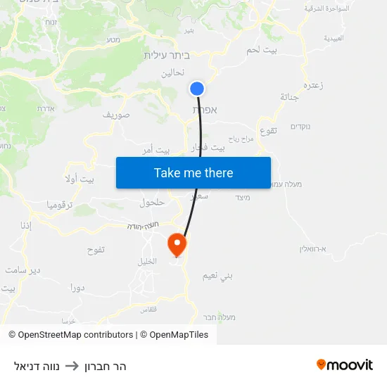 נווה דניאל to הר חברון map