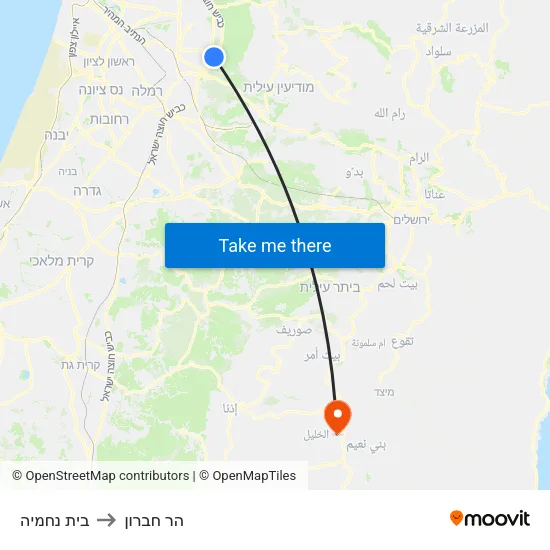 בית נחמיה to הר חברון map