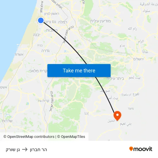 גן שורק to הר חברון map