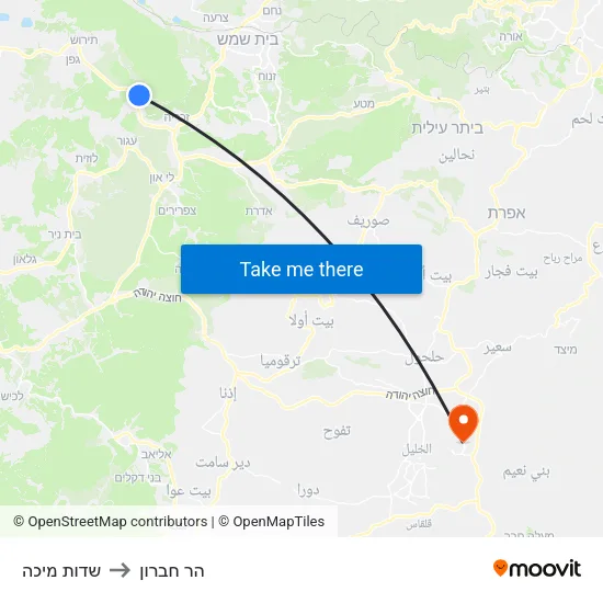שדות מיכה to הר חברון map