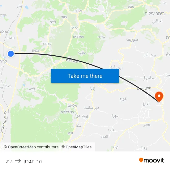 ג'ת to הר חברון map