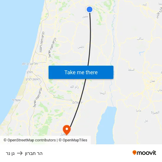 גן נר to הר חברון map