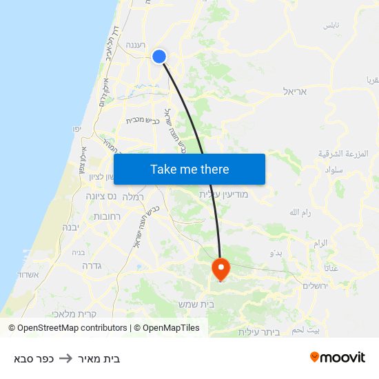 כפר סבא to בית מאיר map