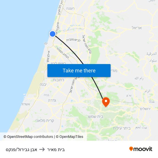 אבן גבירול/פנקס to בית מאיר map