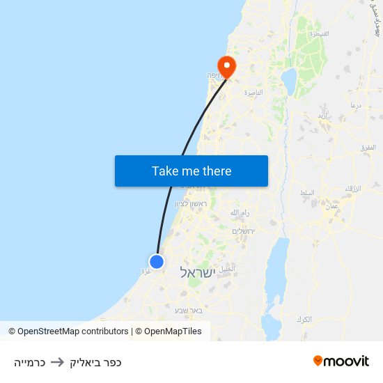 כרמייה to כפר ביאליק map