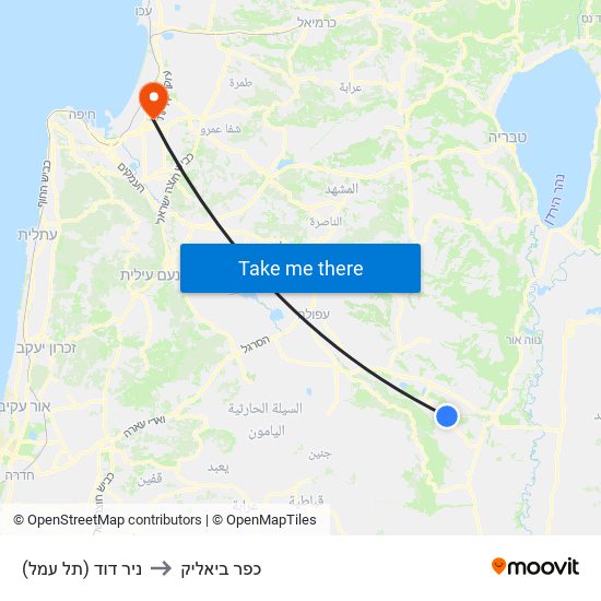 ניר דוד (תל עמל) to כפר ביאליק map